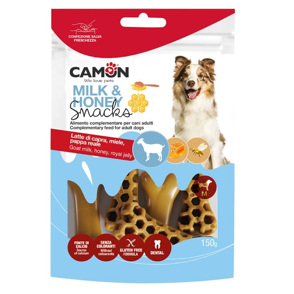 Camon snack ossetti cane adulto 150g latte di capra e miele, confezione M con finestra trasparente frontale Camon snack ossetti cane adulto 150g latte di capra e miele, confezione M con finestra trasparente frontale